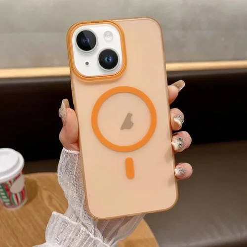 Funda para Teléfono iPhone 13 Magsafe Tapa Magnética PC Tacto Suave Arena (Naranja)