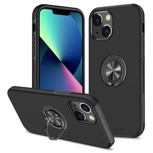 Funda para Teléfono iPhone 13 Mini a Prueba de Golpes con Anillo Magnético (Negro)