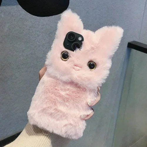 Funda para Teléfono iPhone 13 Mini Diseño Gato de Peluche en 3D Cobertura Total (Rosa)