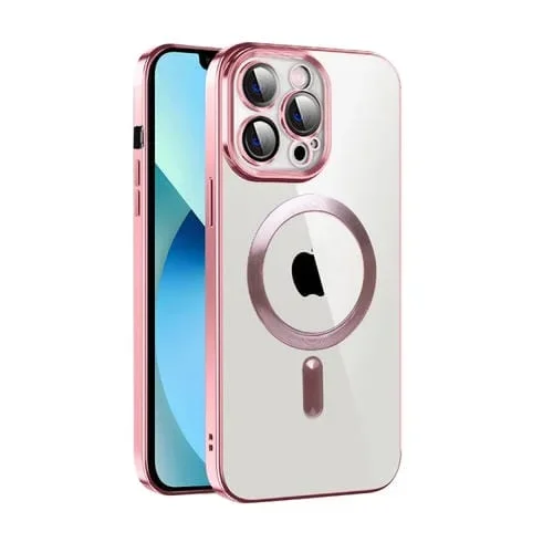 Funda para Teléfono iPhone 13 Pro Cd Texture Plating TPU Magsafe con Película de Lente (Rosa)