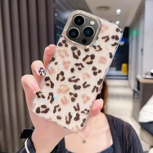 Funda para Teléfono iPhone 13 Pro Colorful Crystal Shell Pattern PC + TPU (Leopardo Claro)