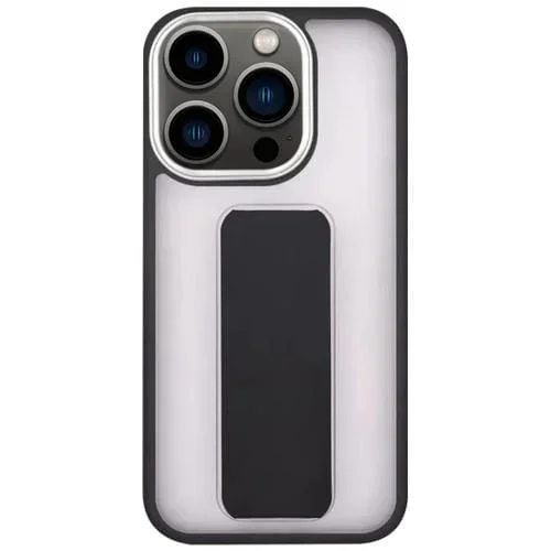 Funda para Teléfono iPhone 13 Pro con Soporte y Correa para Muñeca con Revestimiento Piel (Negro)