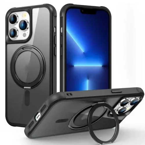 Funda para Teléfono iPhone 13 Pro Magsafe con Soporte Giratorio Magnético (Negro)
