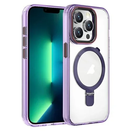 Funda para teléfono iPhone 13 Pro Max Crystal TPU Hybrid PC Magsafe Holder (Púrpura Transparente)