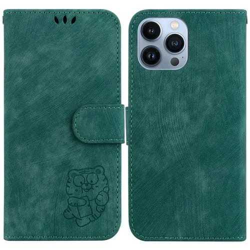Funda para Teléfono iPhone 13 Pro Max Cuero con Relieve Little Tiger (Verde)