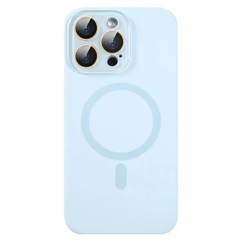 Funda para Teléfono iPhone 13 Pro Max Magsafe Cobertura Total Silicona Líquida con Película para Lentes (Azul)