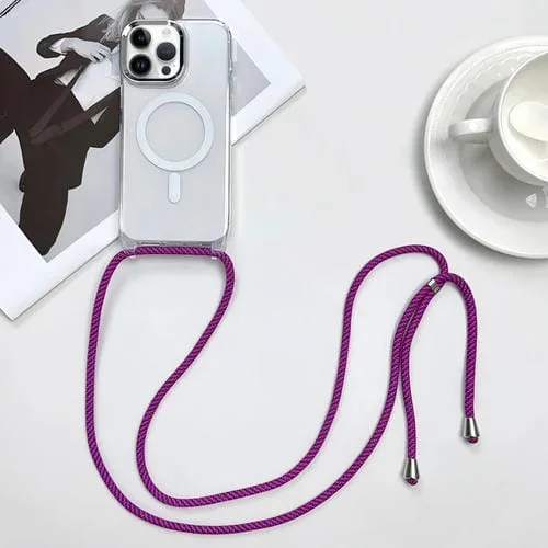 Funda para Teléfono iPhone 13 Pro Max Magsafe Magnetic PC TPU con Cordón (Rosa Morado)