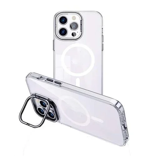 Funda para Teléfono iPhone 13 Pro Max Magsafe Transparente con Soporte Invisible Magnético (Plateado)