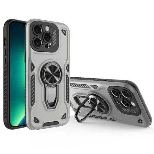 Funda para Teléfono iPhone 13 Pro Max TPU + PC Soporte Giratorio Metal (Gris)