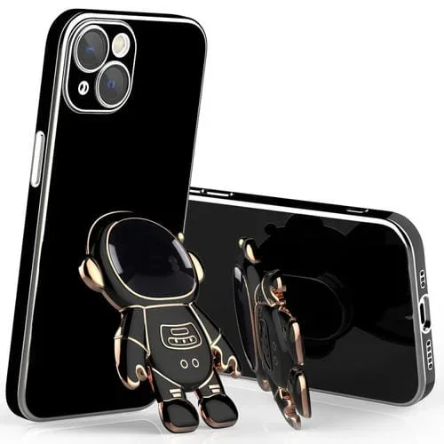 Funda para Teléfono iPhone 13 Pro Plating Astronaut Holder con Película de Lente (Negro)