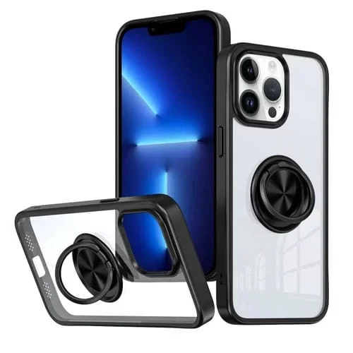 Funda para Teléfono iPhone 13 Pro Ring Holder PC Hybrid TPU (Negro)