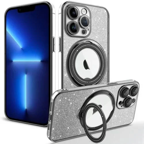 Funda para Teléfono iPhone 13 Pro Rotación Magsafe Holder Gradient Glitter TPU (Negro)