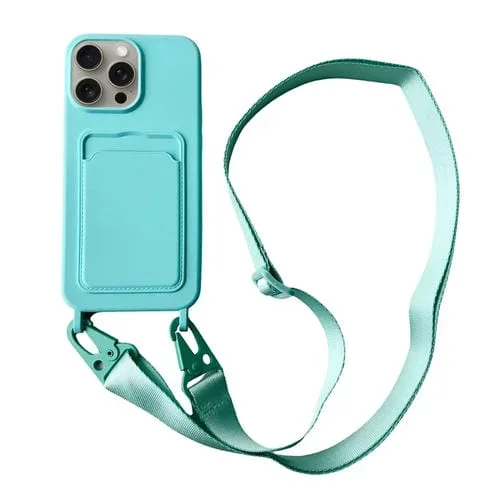 Funda para Teléfono iPhone 13 Pro Silicona Líquida Ranura para Tarjeta y Cordón (Verde Menta)