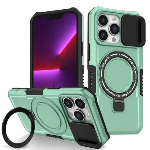 Funda para teléfono iPhone 13 Pro Sliding Camshield Magsafe Holder TPU Hybrid (Azul Claro)