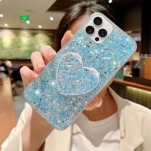 Funda para teléfono iPhone 13 Pro Starry Lentejuelas Espejo Soporte Epoxy TPU (Azul)