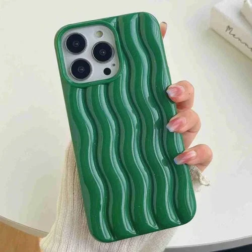 Funda para Teléfono iPhone 13 Pro Textura Onda de Agua 3D Barnizada (Verde Oscuro)