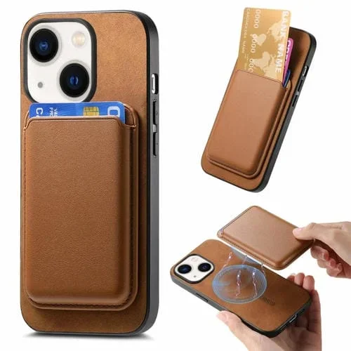 Funda para Teléfono iPhone 13 Retro Magsafe Card Bag Pu con Contraportada (Marrón)