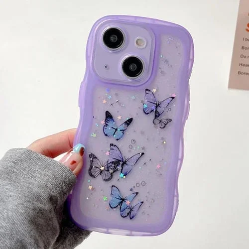 Funda para Teléfono iPhone 13 Wave Edge Butterfly TPU Hybrid PC (Púrpura)