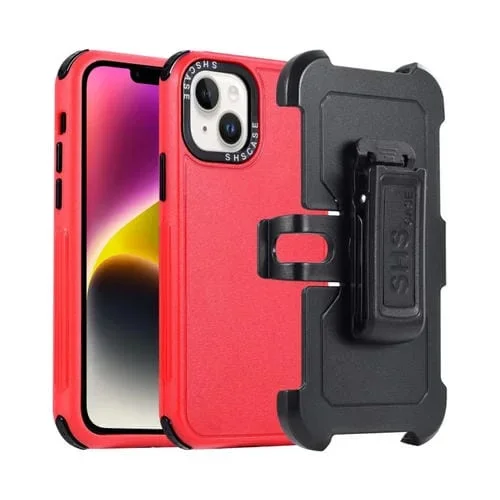 Funda para Teléfono iPhone 14 3 en 1 PC y TPU con Funda Deslizante (Rojo + Negro)