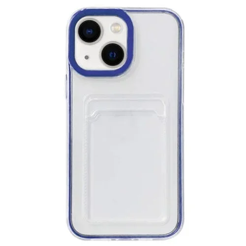 Funda para Teléfono iPhone 14 360 Clear PC Hybrid TPU con Ranura para Tarjeta (Azul Real)