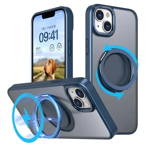 Funda para Teléfono iPhone 14 con Soporte Magnético Magsafe Giratorio 360 Grados (Azul Marino)