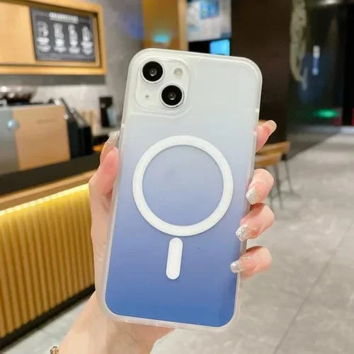 Funda para Teléfono iPhone 14 Frosted Gradient Magsafe Magnética (Azul)