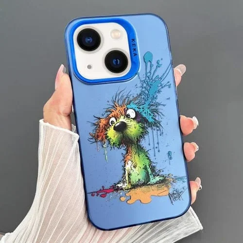 Funda para Teléfono iPhone 14 Imd Animal Graffiti TPU + PC Doble Cara (Perro Caído)