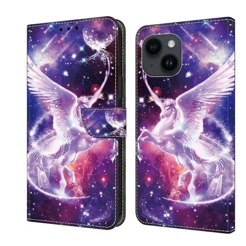Funda para Teléfono iPhone 14 Plus/15 Plus Cuero Pintado con Cristales Unicornio
