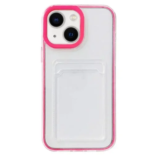 Funda para Teléfono iPhone 14 Plus 360 Clear PC Hybrid TPU con Ranura para Tarjeta (Rojo Rosa)