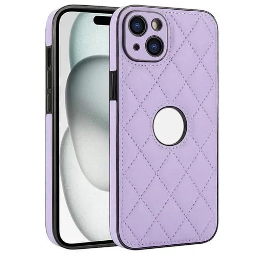 Funda para Teléfono iPhone 14 Plus con Contraportada de Cuero Rómbico (Púrpura)