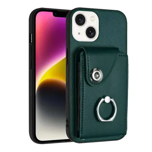 Funda para Teléfono iPhone 14 Plus con Soporte para Anillo y Bolsa para Tarjeta (Verde)
