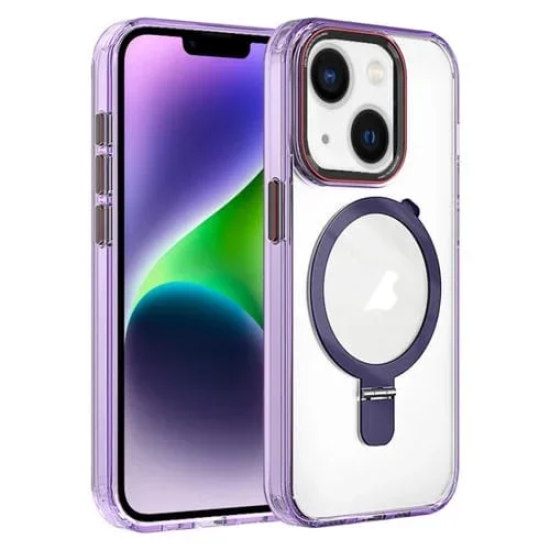 Funda para Teléfono iPhone 14 Plus Crystal TPU Hybrid PC Magsafe Holder (Púrpura Transparente)