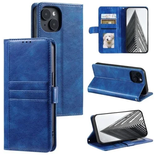 Funda para Teléfono iPhone 14 Plus Cuero con Billetera para 6 Tarjetas (Azul)