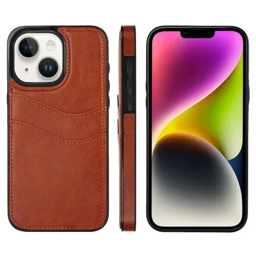 Funda para Teléfono iPhone 14 Plus Piel de Cuero Litchi con Ranuras para Tarjetas (Marrón)