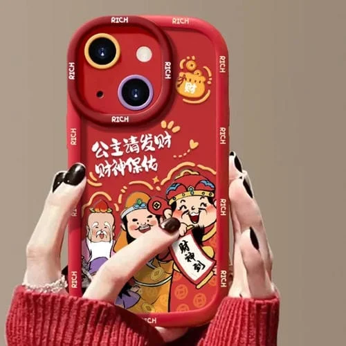 Funda para Teléfono iPhone 14 Plus Princess Please Fortune God Of Wealth a Prueba de Caídas (Rojo)