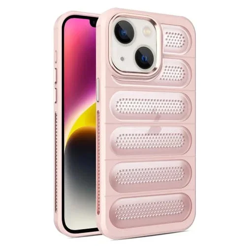 Funda para Teléfono iPhone 14 Plus Transpirable Malla Translúcida Armadura de Enfriamiento (Rosa)