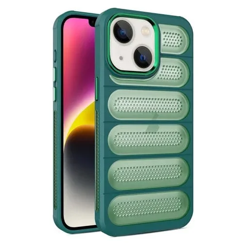 Funda para Teléfono iPhone 14 Plus Transpirable Malla Translúcida Armadura de Enfriamiento (Verde)