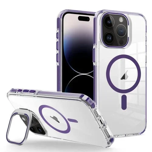 Funda para Teléfono iPhone 14 Pro J2 con Soporte de Marco Magnético Magsafe de Alta Transparencia (Púrpura Oscuro)