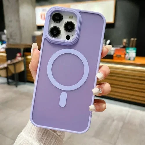 Funda para Teléfono iPhone 14 Pro Magsafe Acrílico Sensación de Piel Esmerilada Imitación de Metal (Púrpura Claro)