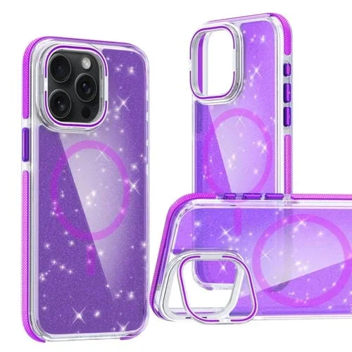 Funda para Teléfono iPhone 14 Pro Magsafe con Soporte para Lentes y Purpurina (Púrpura)