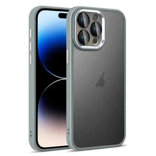 Funda para teléfono iPhone 14 Pro Max Colorful Armor Lens Film con sensación de piel translúcida (Gris)