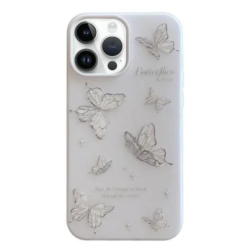 Funda para Teléfono iPhone 14 Pro Max Jelly 2 En 1 TPU Hybrid (Mariposas Plateadas)