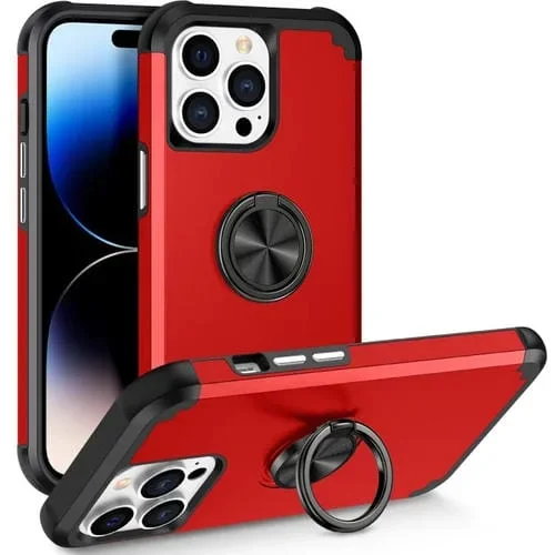 Funda para Teléfono iPhone 14 Pro Max L2 Magnética con Soporte de Anillo Giratorio (Rojo)