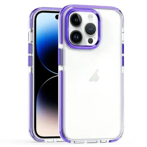 Funda para Teléfono iPhone 14 Pro Max PC y TPU Transparente Dos Colores (Púrpura)