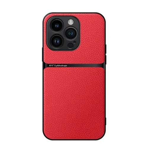 Funda para Teléfono iPhone 14 Pro Piel de Lichi Tapa Magnética a Prueba de Golpes (Roja)