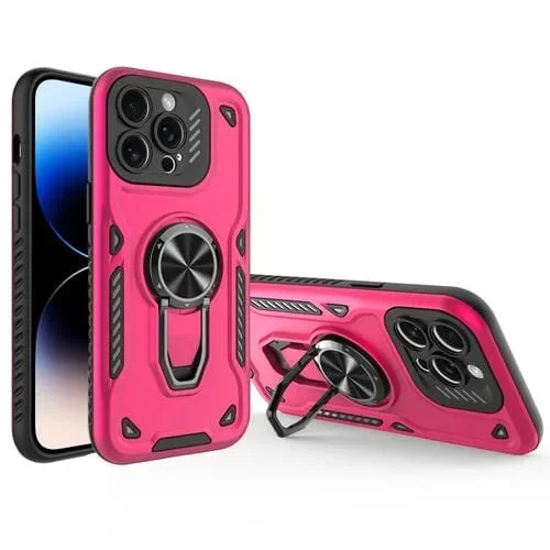Funda para Teléfono iPhone 14 Pro Soporte Giratorio Metal TPU PC (Rosa Rojo)