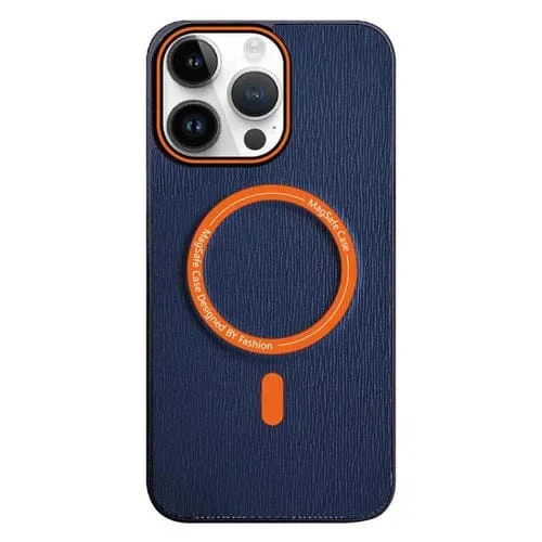 Funda para Teléfono iPhone 14 Pro Textura Madera Imitación Color Contraste (Azul Marino)