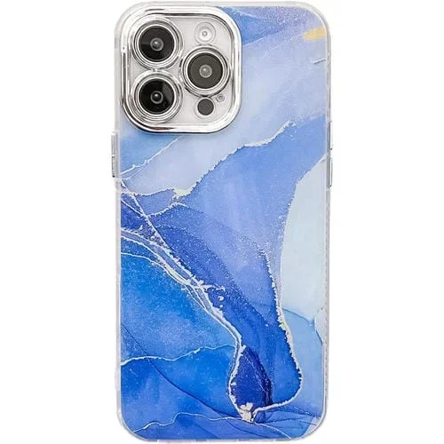 Funda para Teléfono iPhone 14 Pro Textura Mármol Galvanizado (Azul Oscuro)