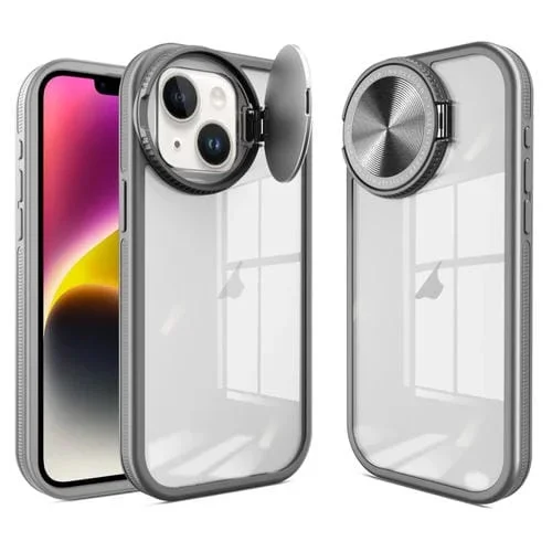 Funda para teléfono iPhone 14 Round Camshield TPU Hybrid (Gris)