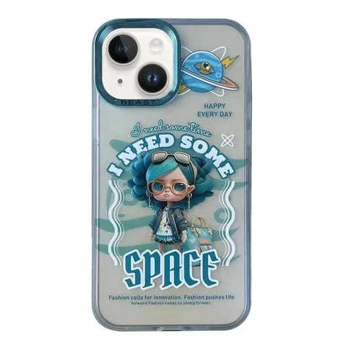 Funda para Teléfono iPhone 14 Serie Aurora Patrón Pintado (Gafas Niña)